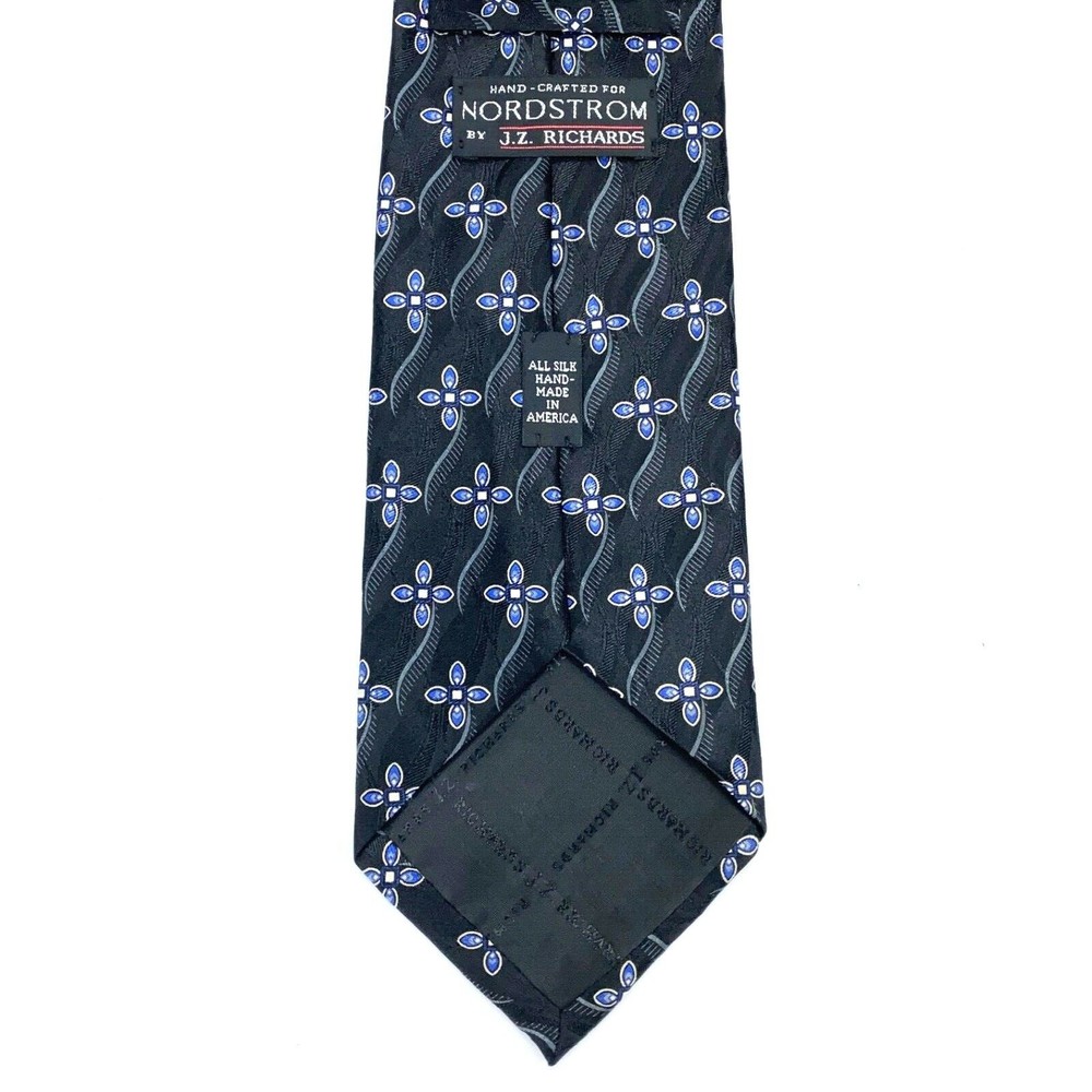 For Nordstrom By JZ Richards Black Blue Gray Geometric Floral Tie Men's Necktie - Picture 6 of 10